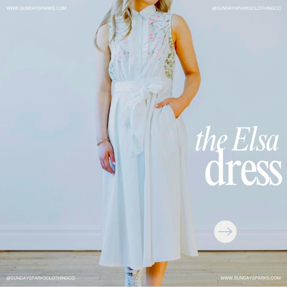 NWT Elsa Cherry Blossom Dress | Women’s White Midi Dress with Pockets
